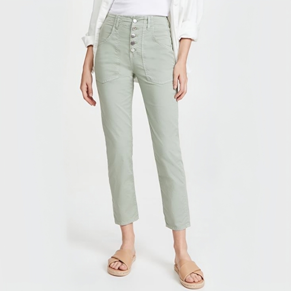 Veronica Beard Arya Straight Leg Cargo Button Fly Pants Size 23 Green Coastal